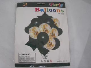 GLOBO CON ESTRELLA Y CORAZON NEGRO X 14PCS 