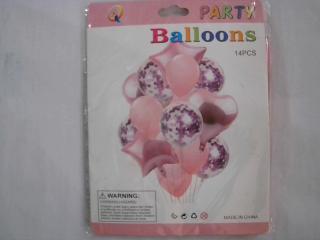 GLOBO CON ESTRELLA Y CORAZON ROSA BEBE X 14PCS 