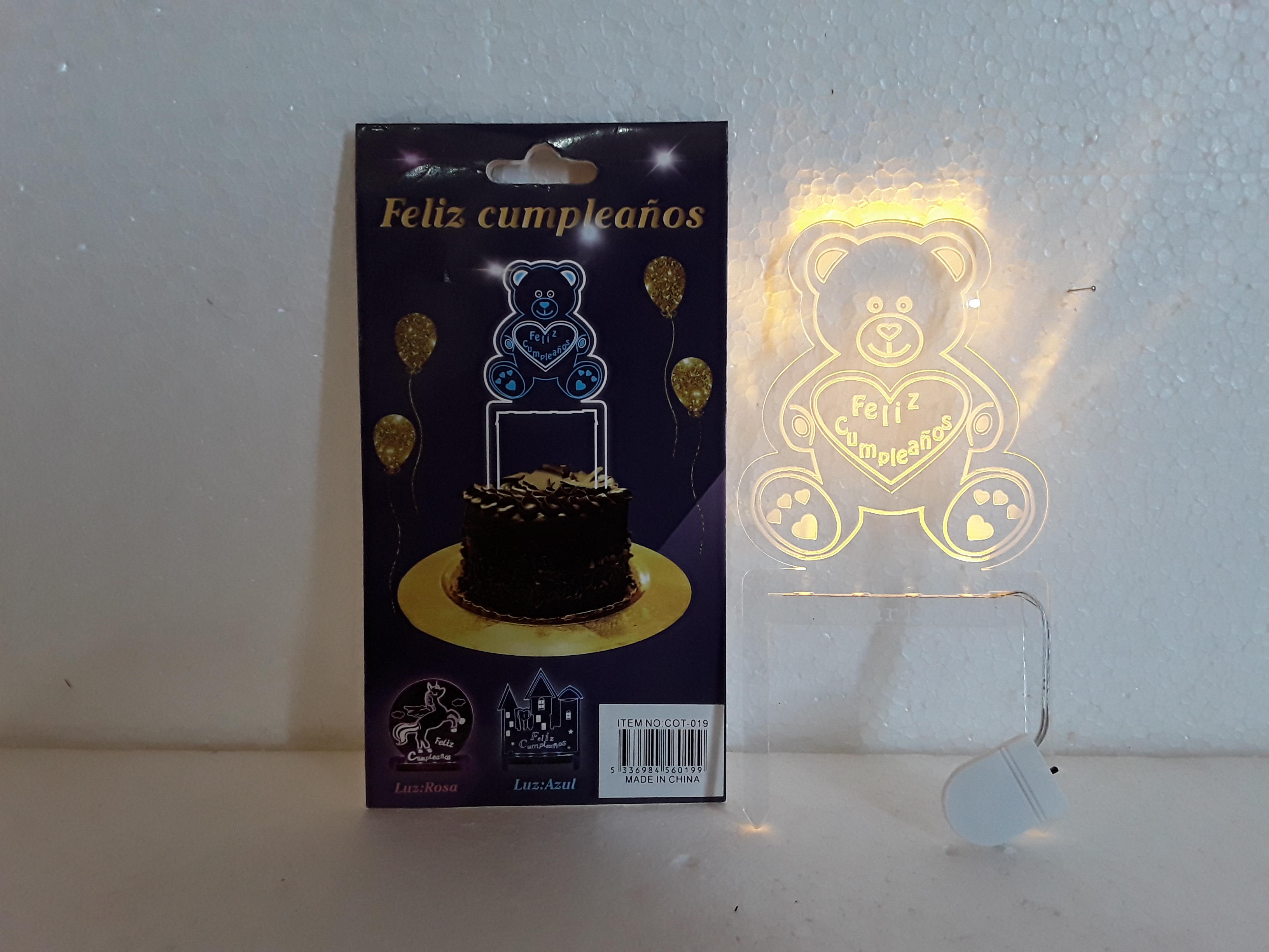 ADORNO FELIZ CUMPLEAÑOS P/ TORTA LED
