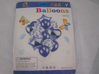 GLOBO CON ESTRELLA Y CORAZON AZUL X 14PCS 